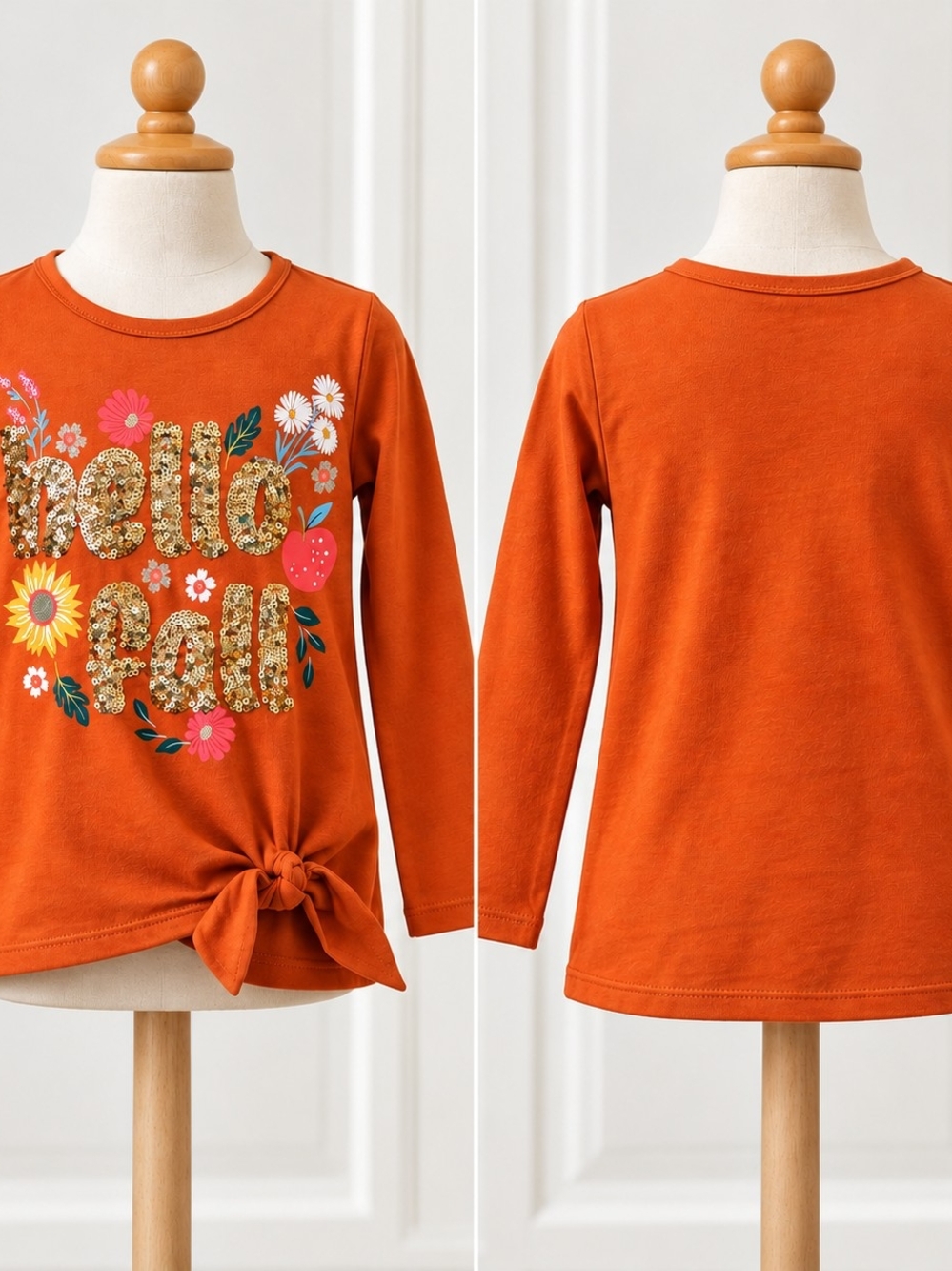 Cynthia Rowley Girls' Orange 'Hello Fall' Long-Sleeve Knot Tee